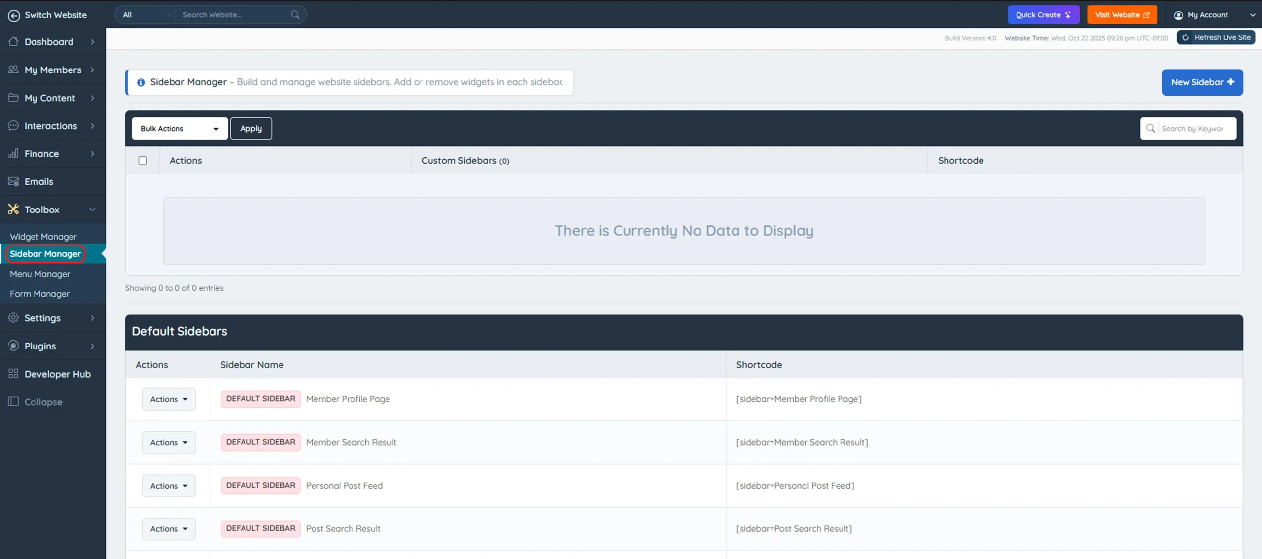 brilliant directories sidebar manager default sidebars view