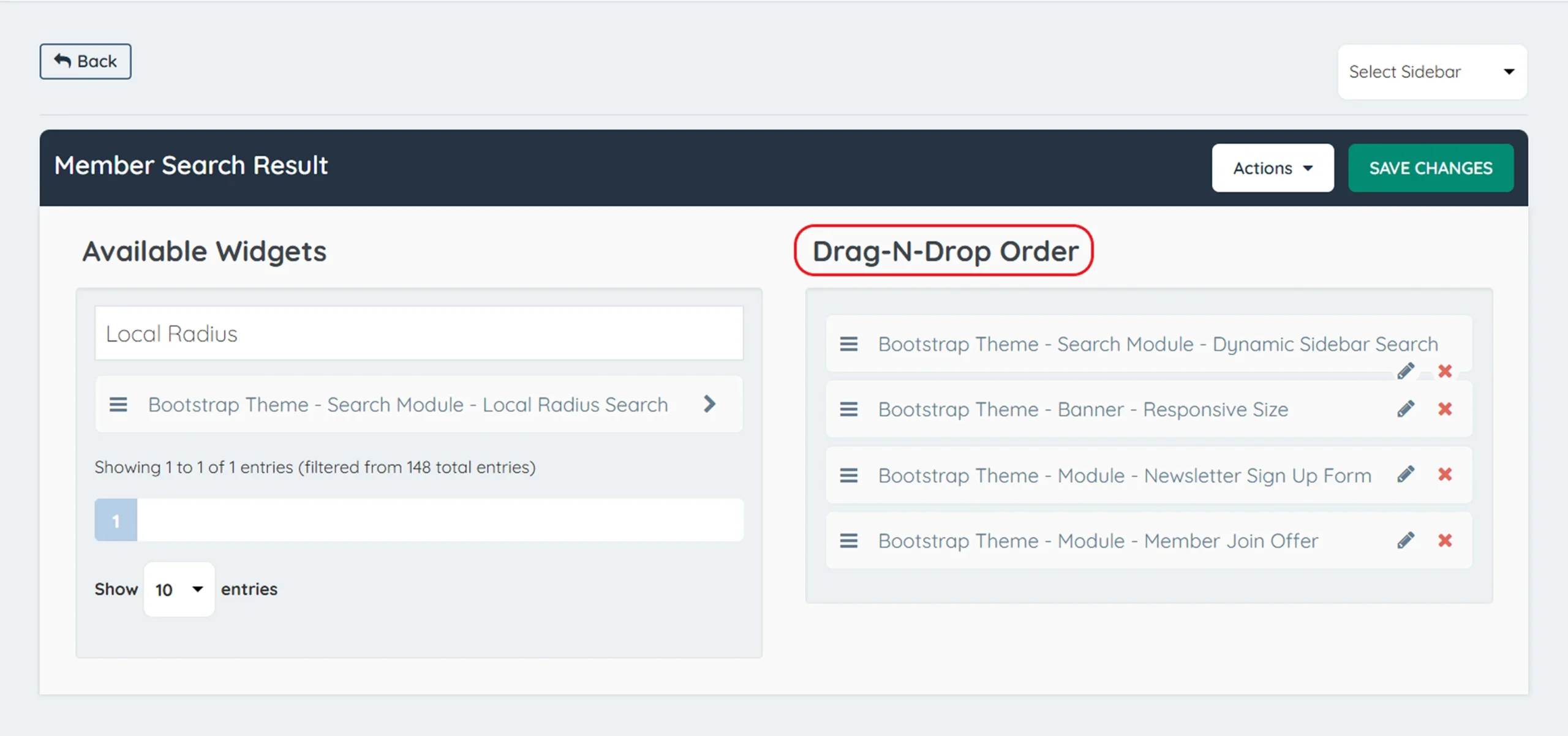 drag and drop widgets order in brilliant directories sidebar
