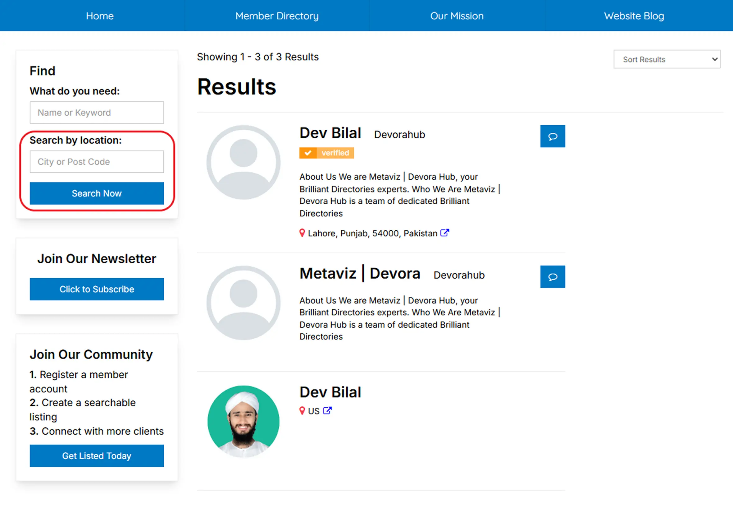 search by location sidebar widget brilliant directories
