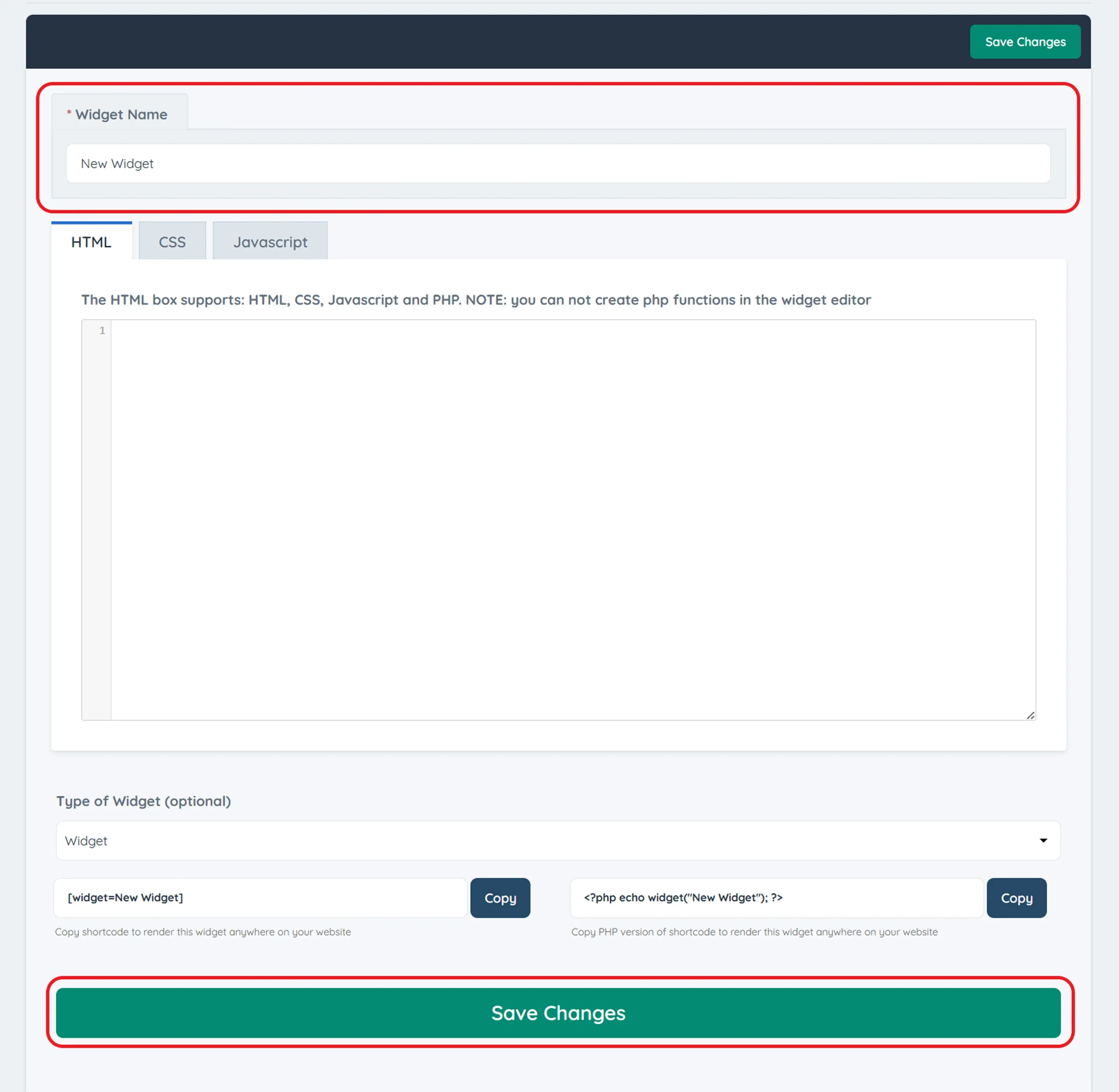 Adding widget name and code editor view in Brilliant Directories