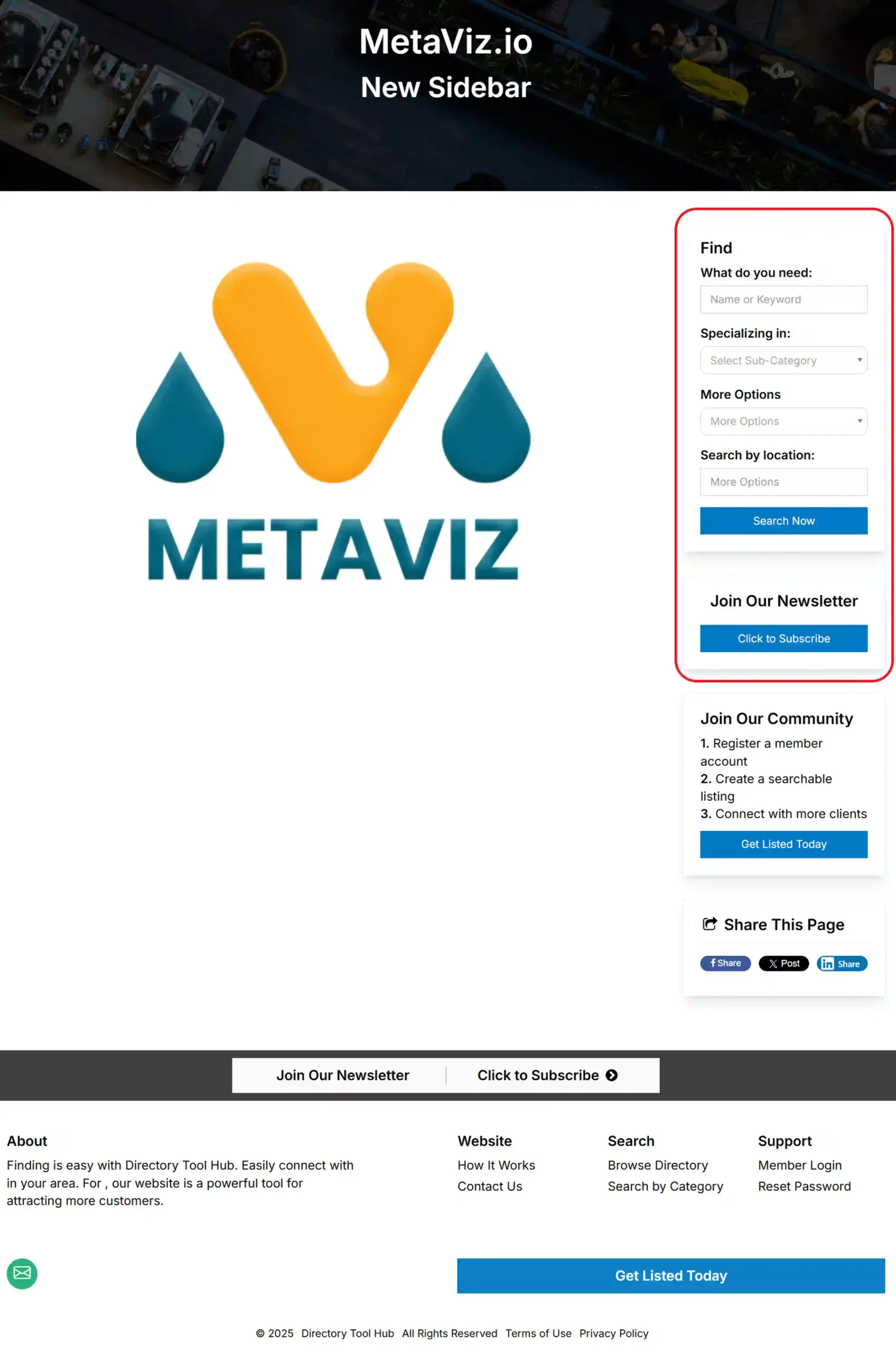 Static page showing sidebar content beside MetaViz logo