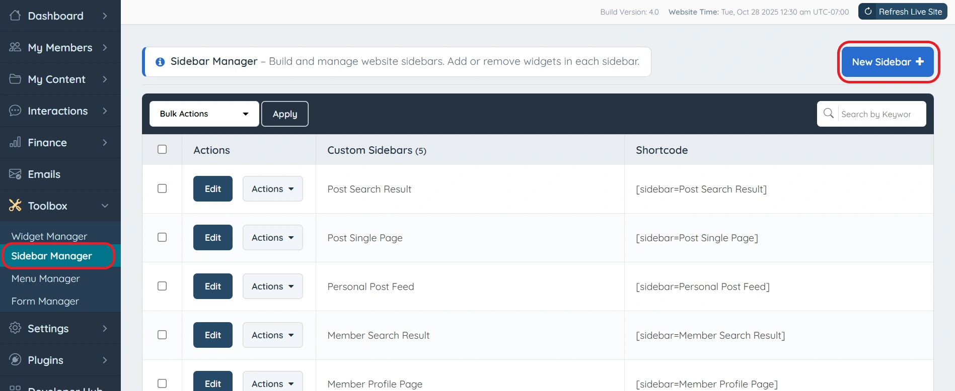 brilliant directories sidebar manager admin panel view