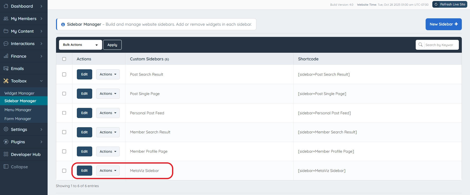 edit sidebar settings in brilliant directories dashboard