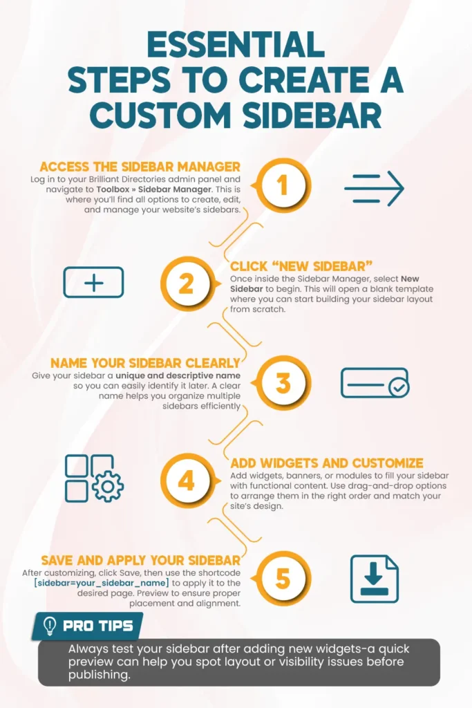 essential steps to create custom sidebar in brilliant directories