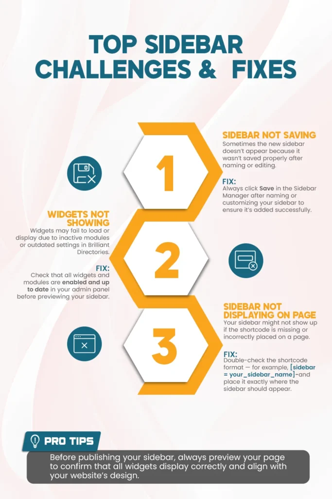 top sidebar challenges and fixes in brilliant directories